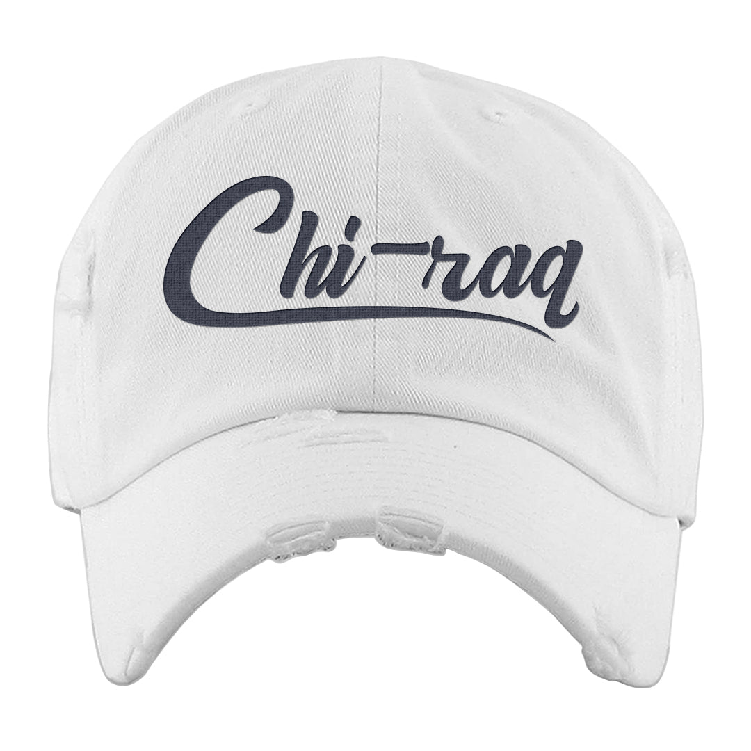 Navy Egg Shell Dark Gum Low 1s Distressed Dad Hat | Chiraq, White
