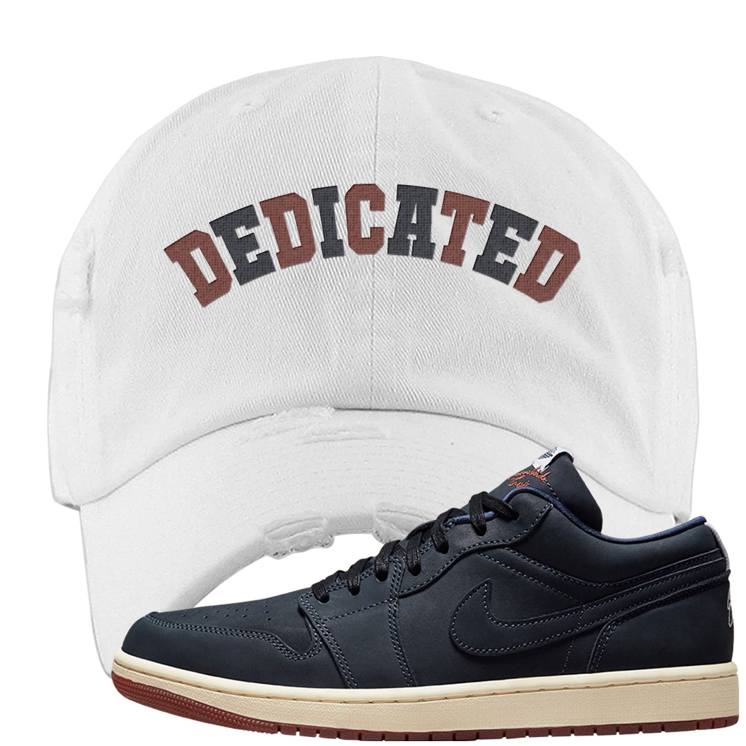 Navy Egg Shell Dark Gum Low 1s Distressed Dad Hat | Dedicated, White