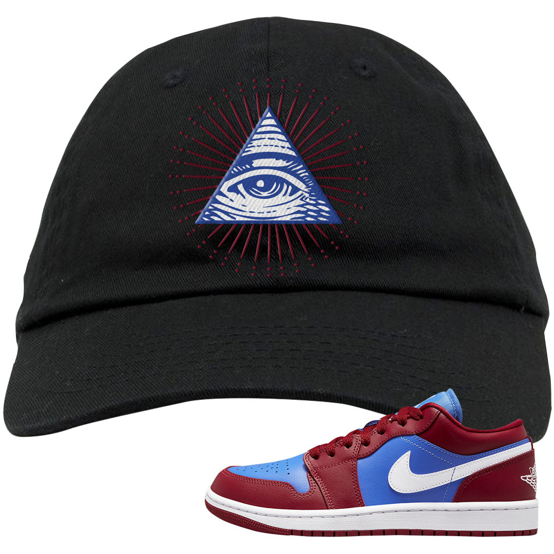 Pomegranate Medium Blue White Low 1s Dad Hat | All Seeing Eye, Black