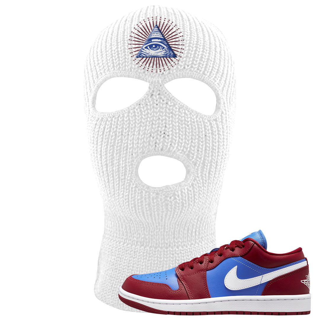 Pomegranate Medium Blue White Low 1s Ski Mask | All Seeing Eye, White