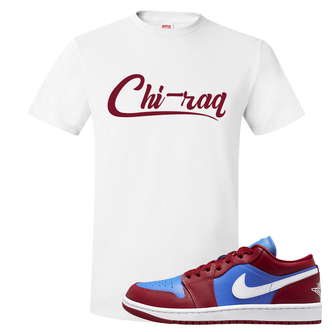 Pomegranate Medium Blue White Low 1s T Shirt | Chiraq, White