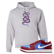 Pomegranate Medium Blue White Low 1s Hoodie | Coiled Snake, Ash