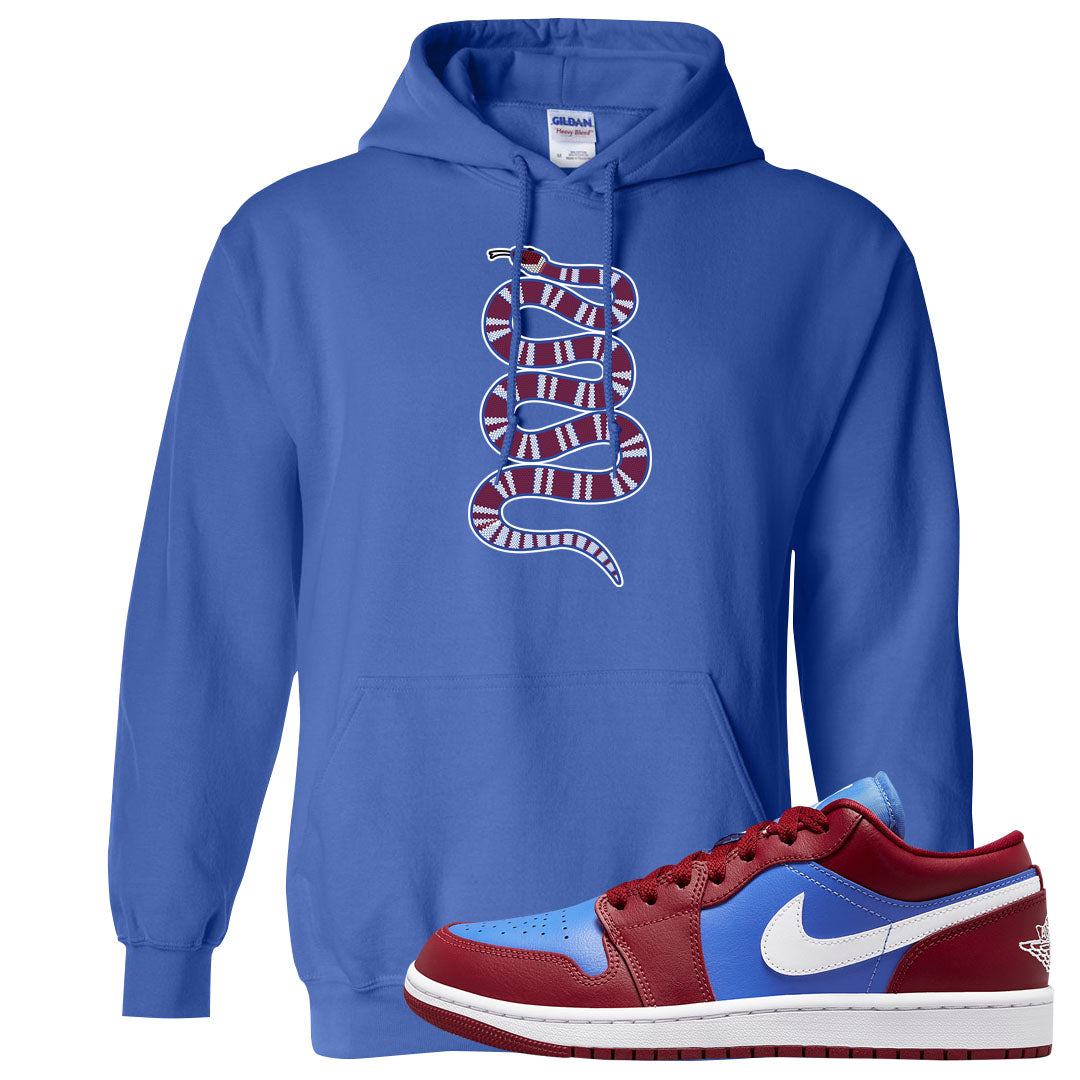 Pomegranate Medium Blue White Low 1s Hoodie | Coiled Snake, Royal
