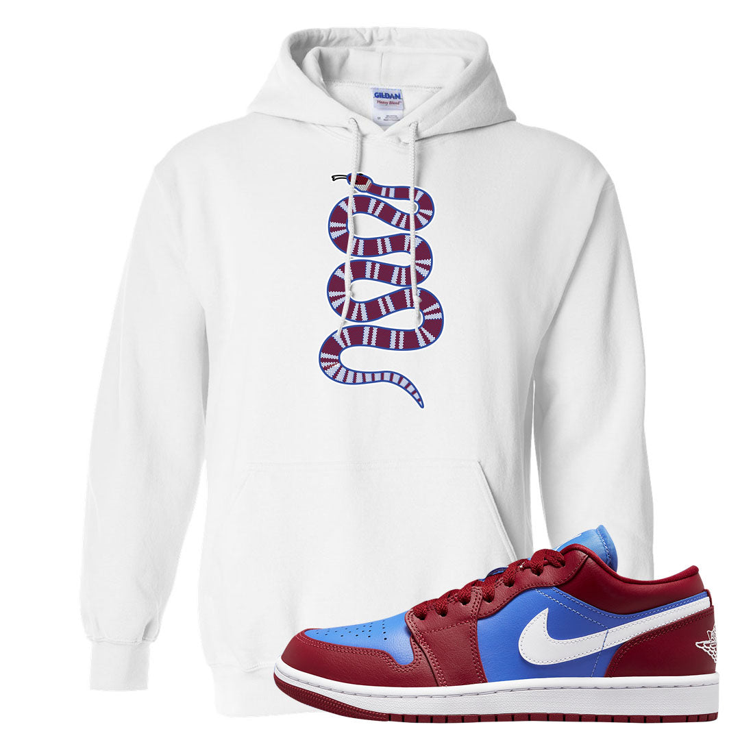 Pomegranate Medium Blue White Low 1s Hoodie | Coiled Snake, White