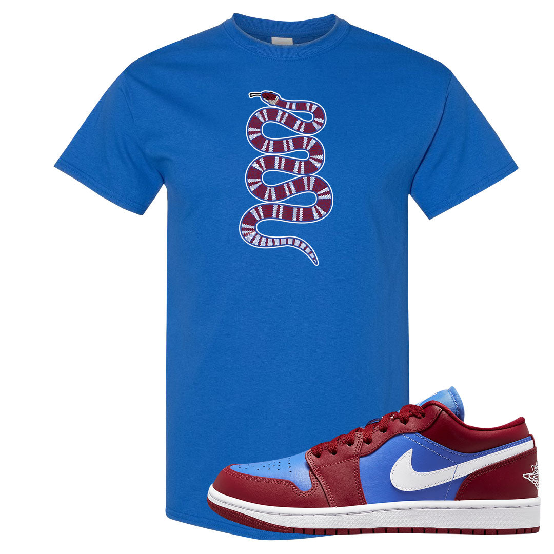 Pomegranate Medium Blue White Low 1s T Shirt | Coiled Snake, Royal
