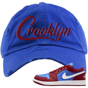 Pomegranate Medium Blue White Low 1s Distressed Dad Hat | Crooklyn, Royal