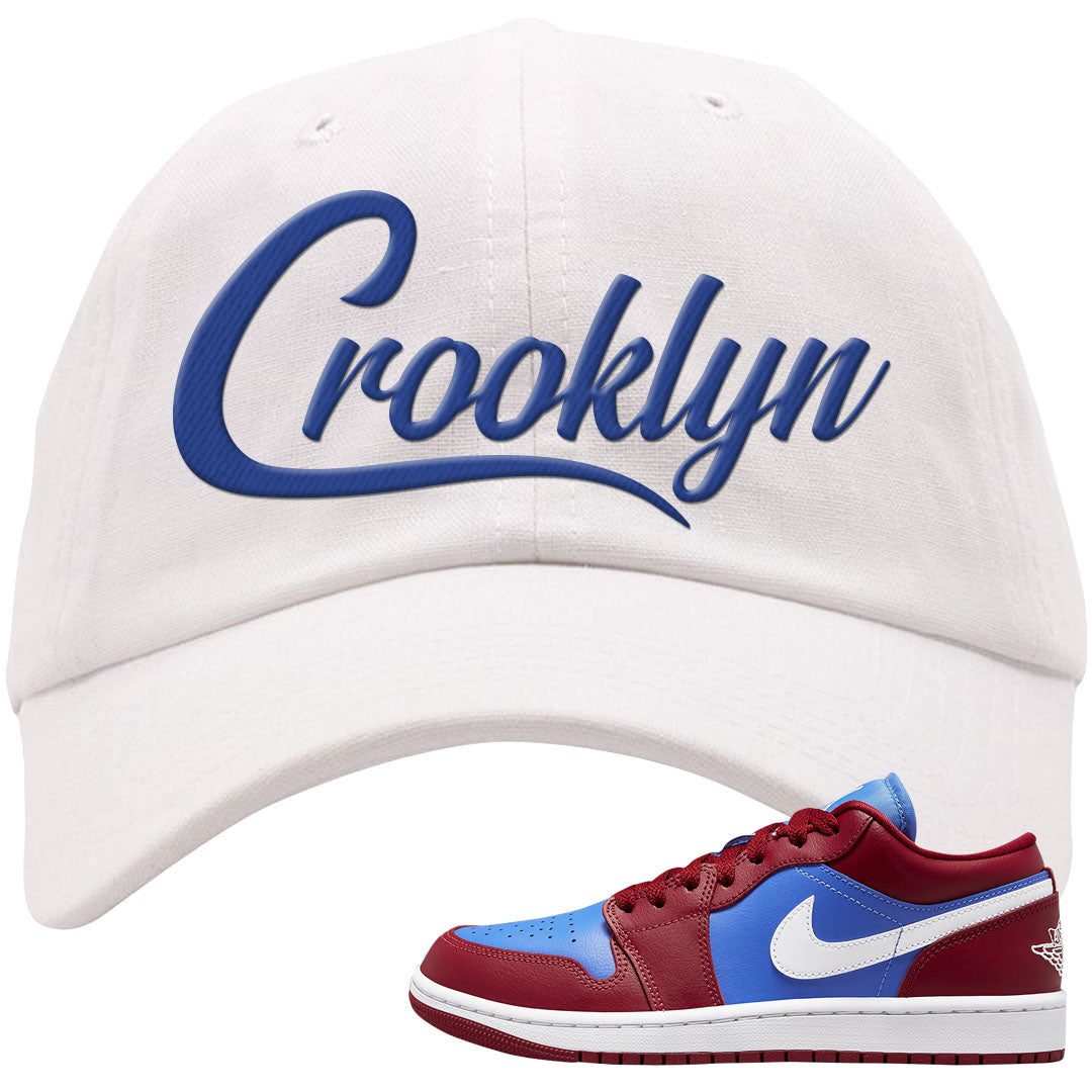Pomegranate Medium Blue White Low 1s Dad Hat | Crooklyn, White