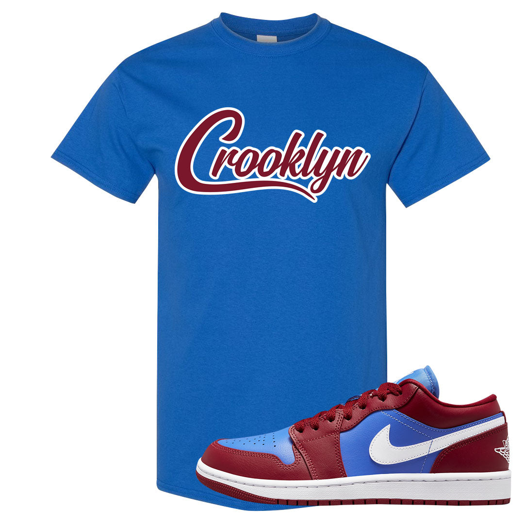 Pomegranate Medium Blue White Low 1s T Shirt | Crooklyn, Royal