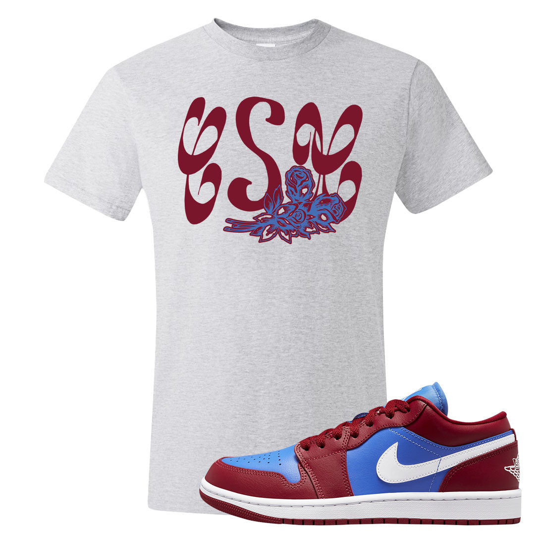 Pomegranate Medium Blue White Low 1s T Shirt | Certified Sneakerhead, Ash