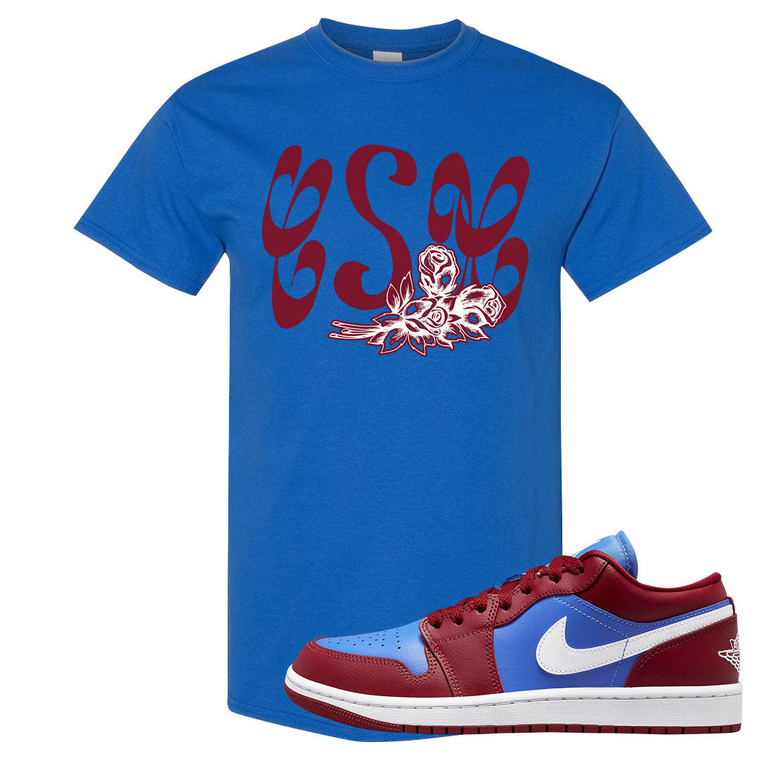 Pomegranate Medium Blue White Low 1s T Shirt | Certified Sneakerhead, Royal