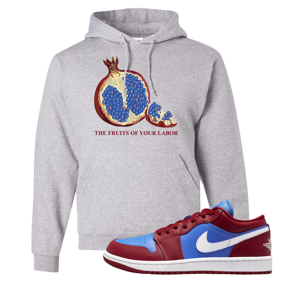 Pomegranate Medium Blue White Low 1s Hoodie | Fruits Of Your Labor, Ash