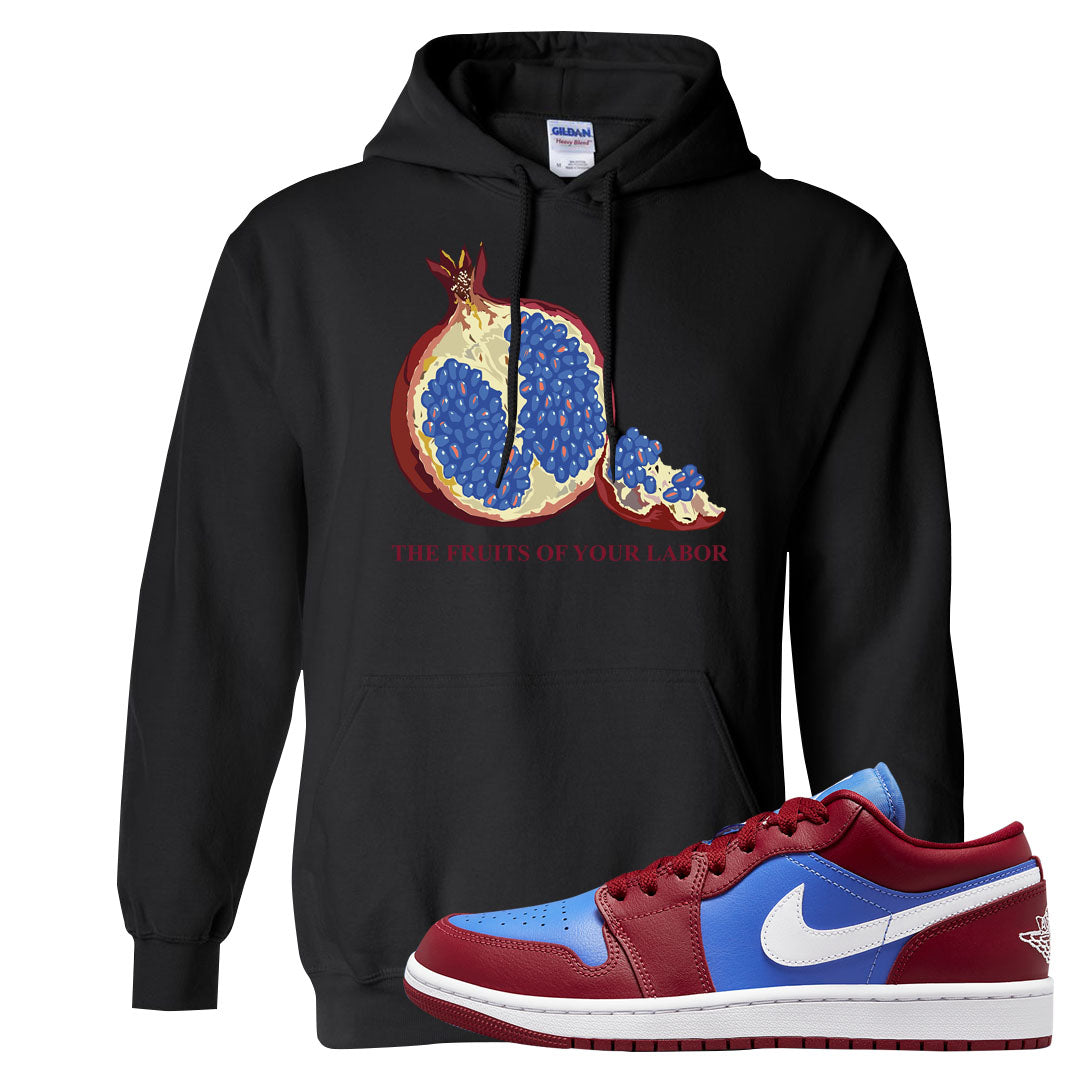 Pomegranate Medium Blue White Low 1s Hoodie | Fruits Of Your Labor, Black