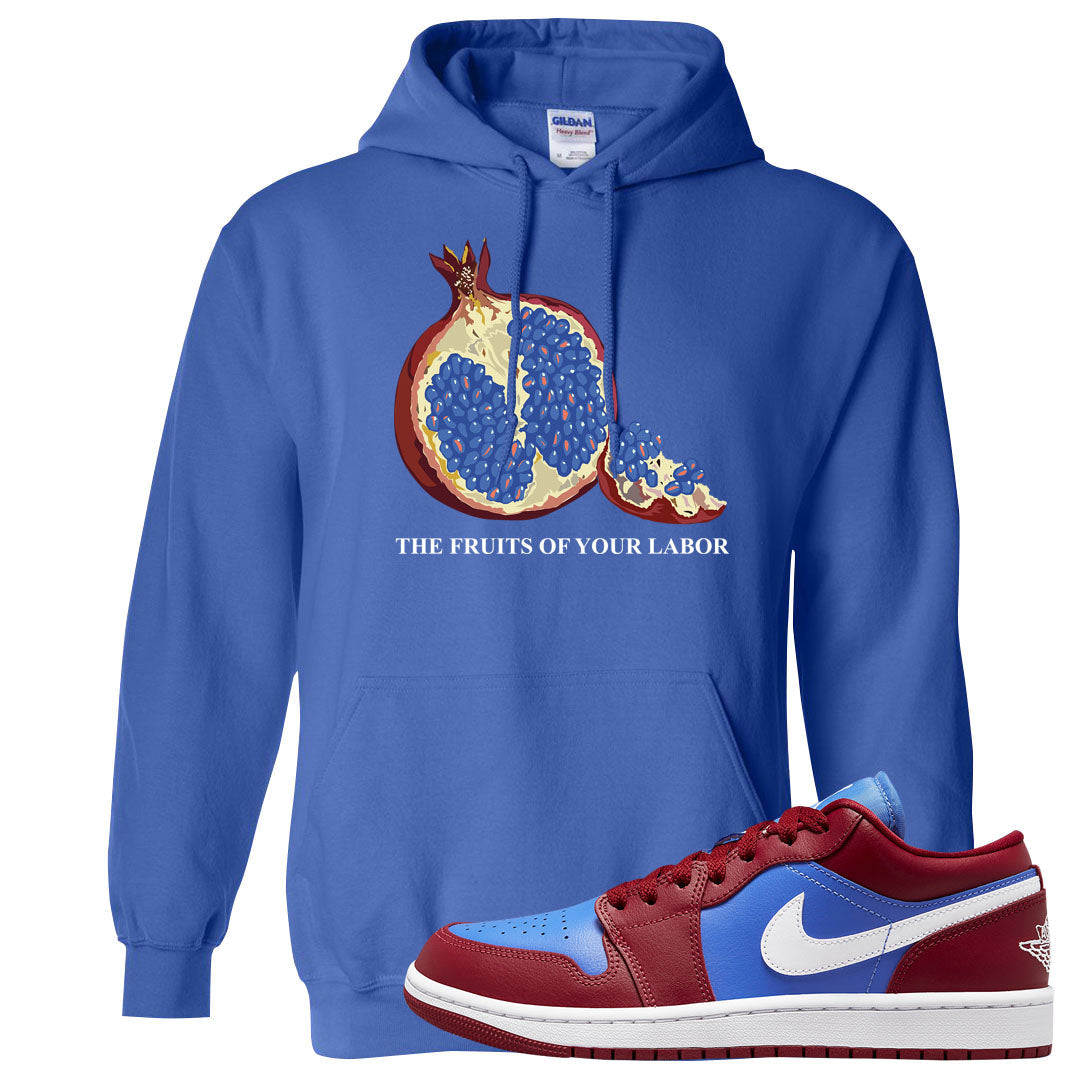 Pomegranate Medium Blue White Low 1s Hoodie | Fruits Of Your Labor, Royal