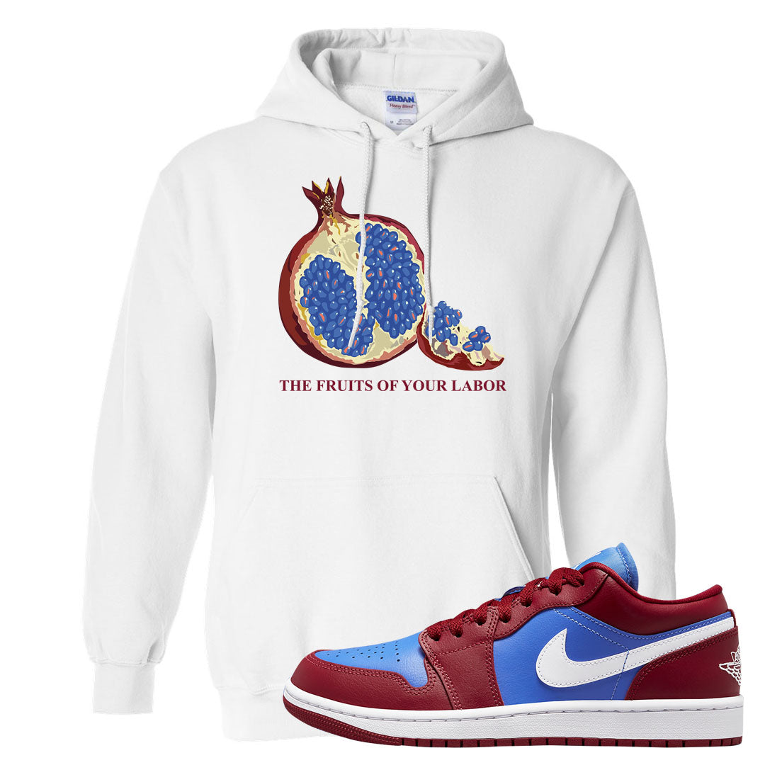 Pomegranate Medium Blue White Low 1s Hoodie | Fruits Of Your Labor, White