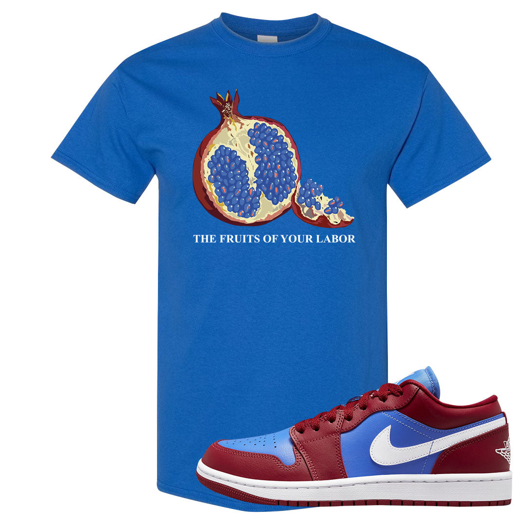 Pomegranate Medium Blue White Low 1s T Shirt | Fruits Of Your Labor, Royal