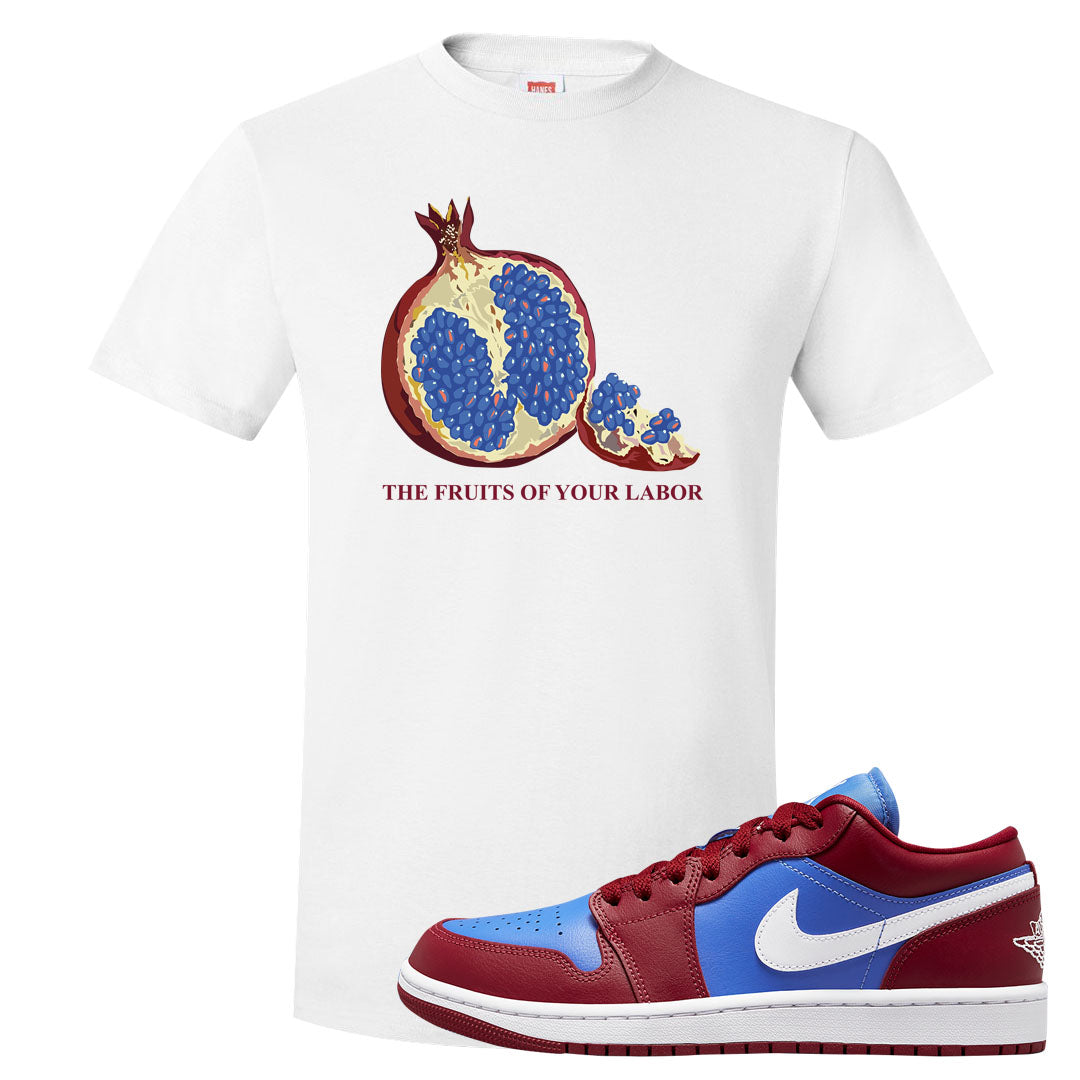 Pomegranate Medium Blue White Low 1s T Shirt | Fruits Of Your Labor, White