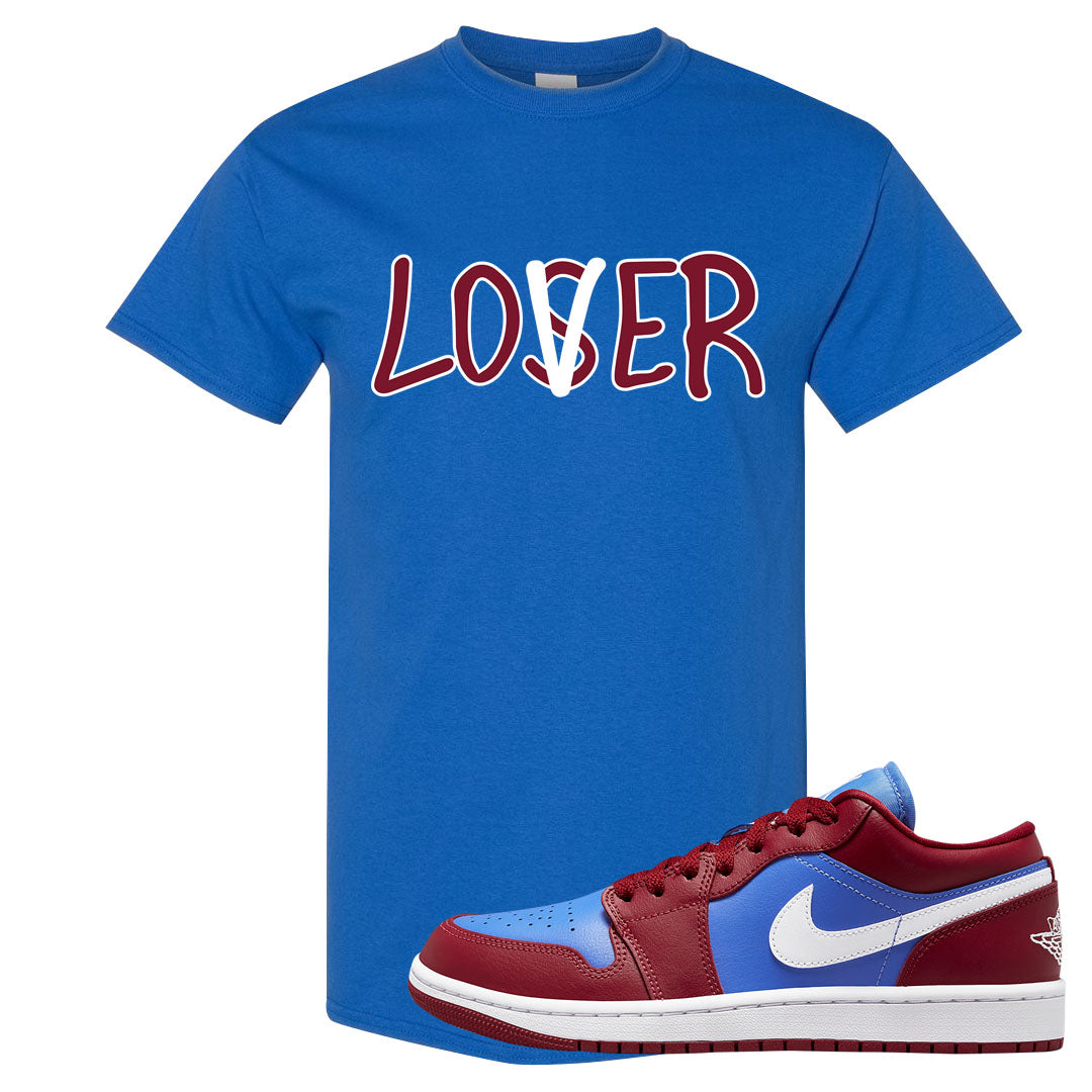 Pomegranate Medium Blue White Low 1s T Shirt | Lover, Royal