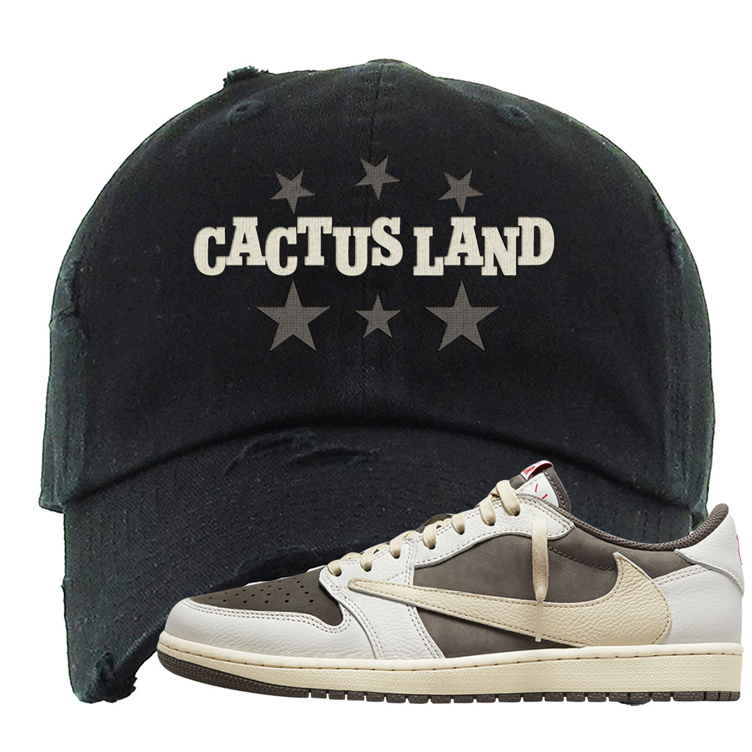 Reverse Mocha Low 1s Distressed Dad Hat | Cactus Land, Black