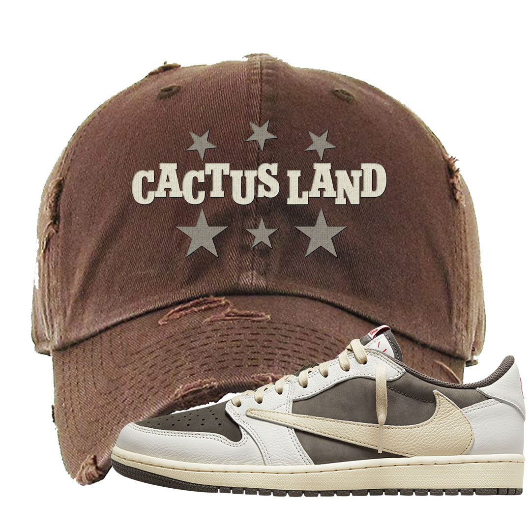 Reverse Mocha Low 1s Distressed Dad Hat | Cactus Land, Brown