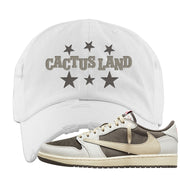 Reverse Mocha Low 1s Distressed Dad Hat | Cactus Land, White