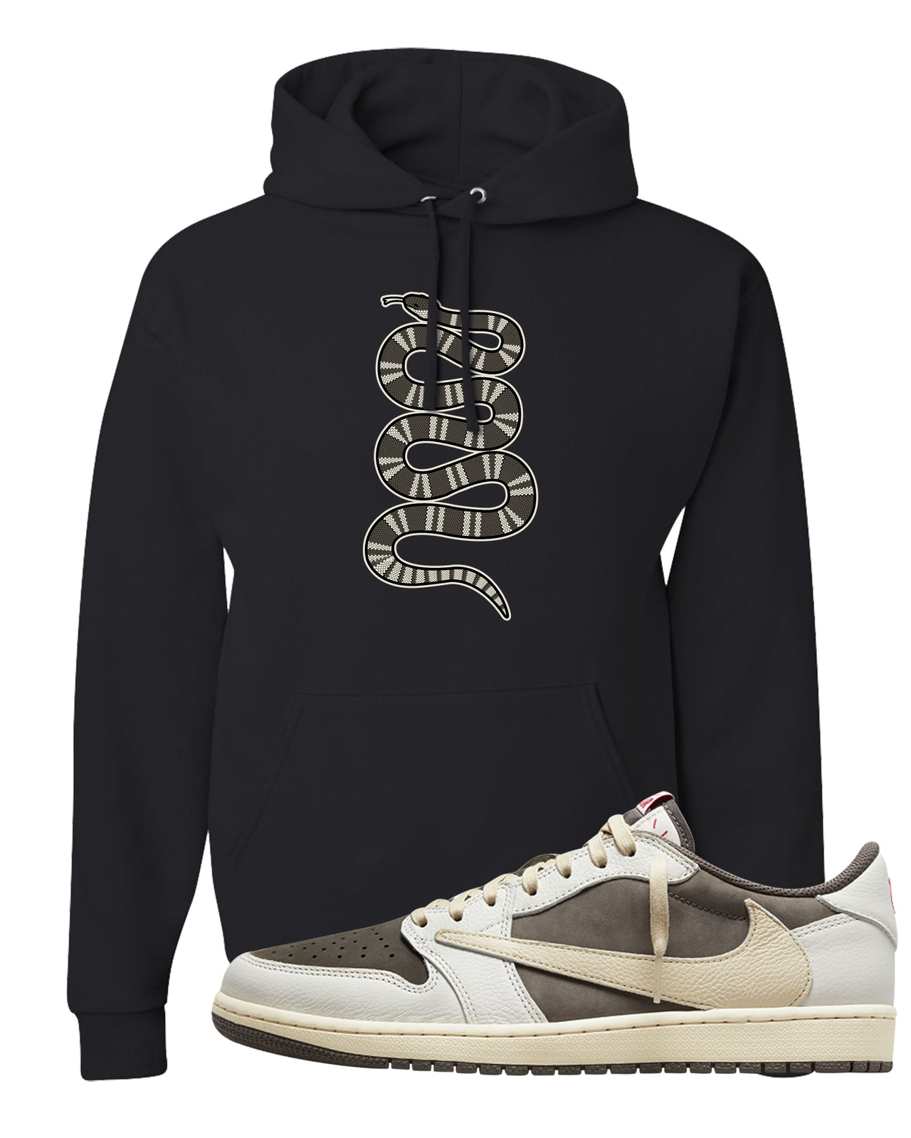 Reverse Mocha Low 1s Hoodie | Coiled Snake, Black