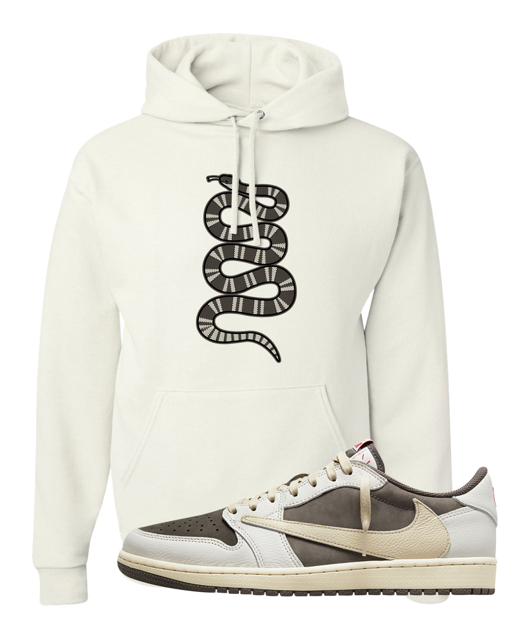 Reverse Mocha Low 1s Hoodie | Coiled Snake, White