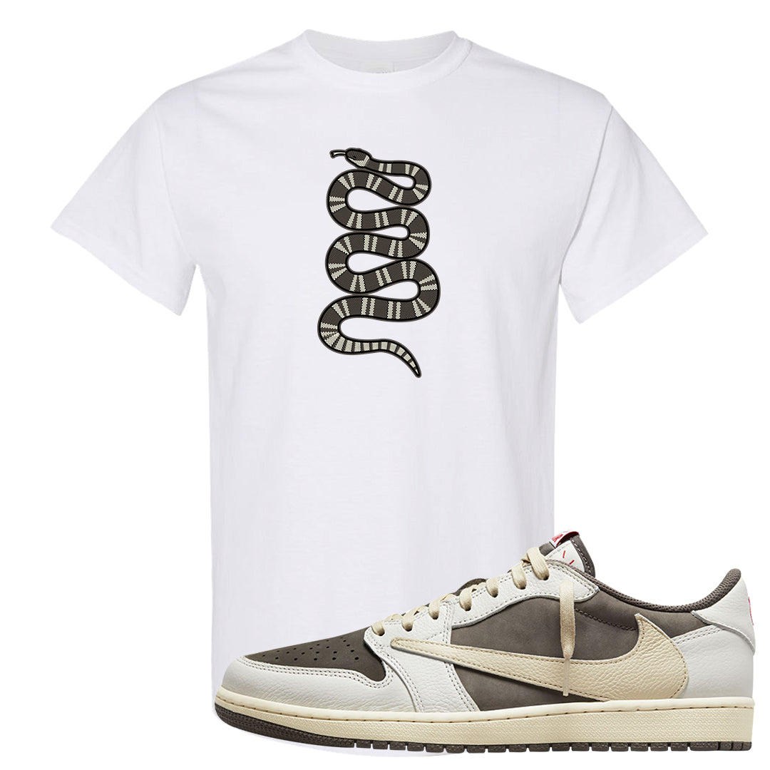 Reverse Mocha Low 1s T Shirt | Coiled Snake, White