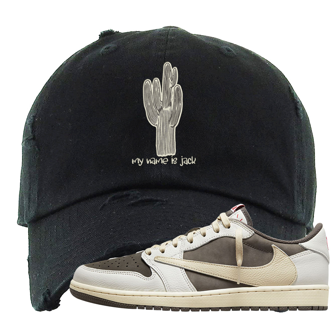 Reverse Mocha Low 1s Distressed Dad Hat | Jack The Cactus, Black