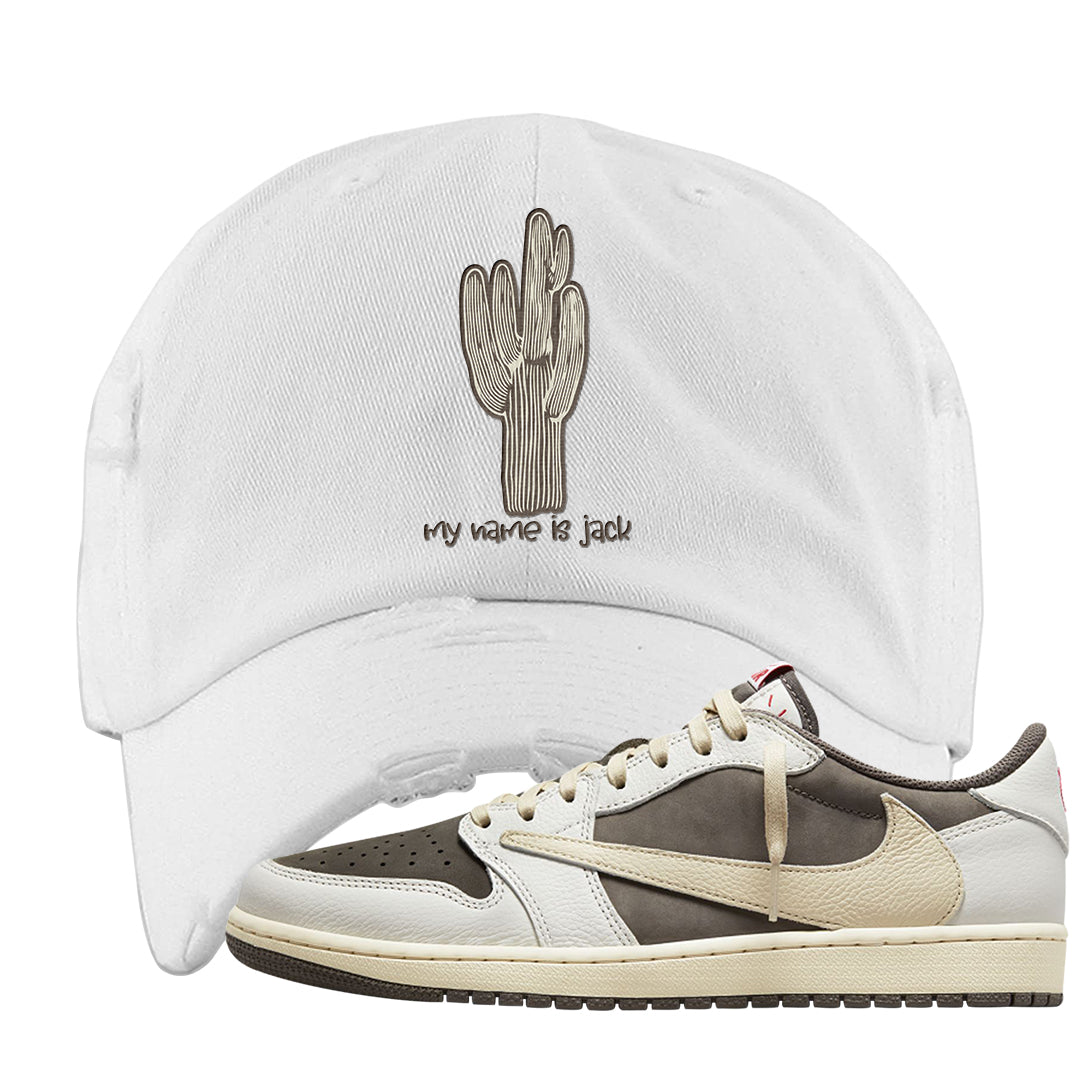 Reverse Mocha Low 1s Distressed Dad Hat | Jack The Cactus, White