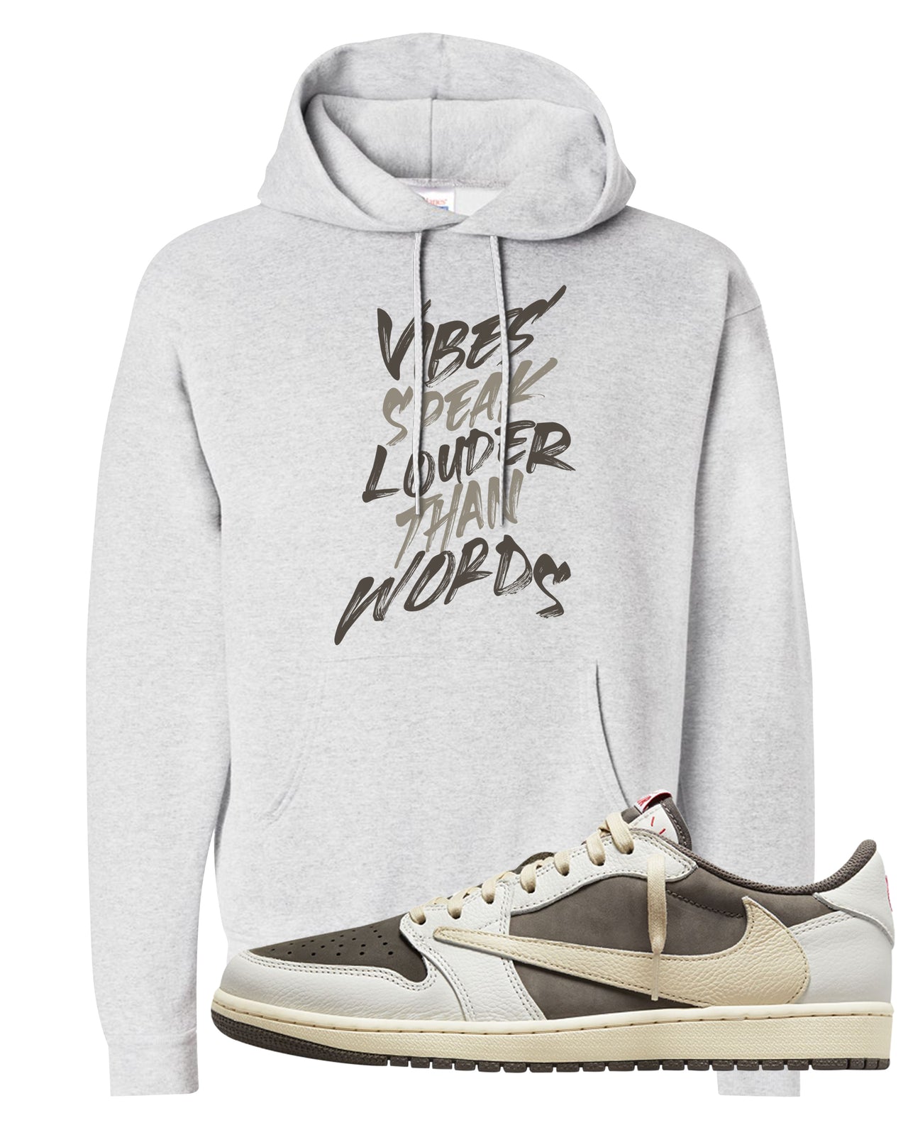 Reverse Mocha Low 1s Hoodie | Vibes Speak Louder Than Words, Ash