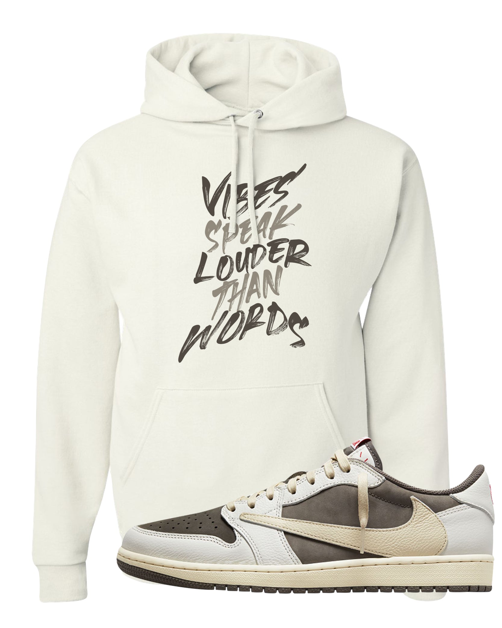 Reverse Mocha Low 1s Hoodie | Vibes Speak Louder Than Words, White