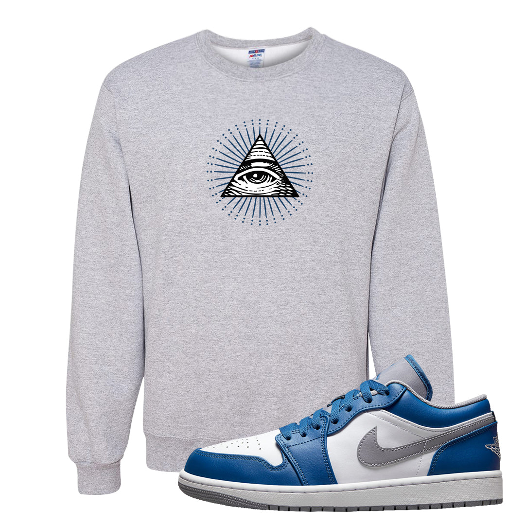 True Blue Low 1s Crewneck Sweatshirt | All Seeing Eye, Ash