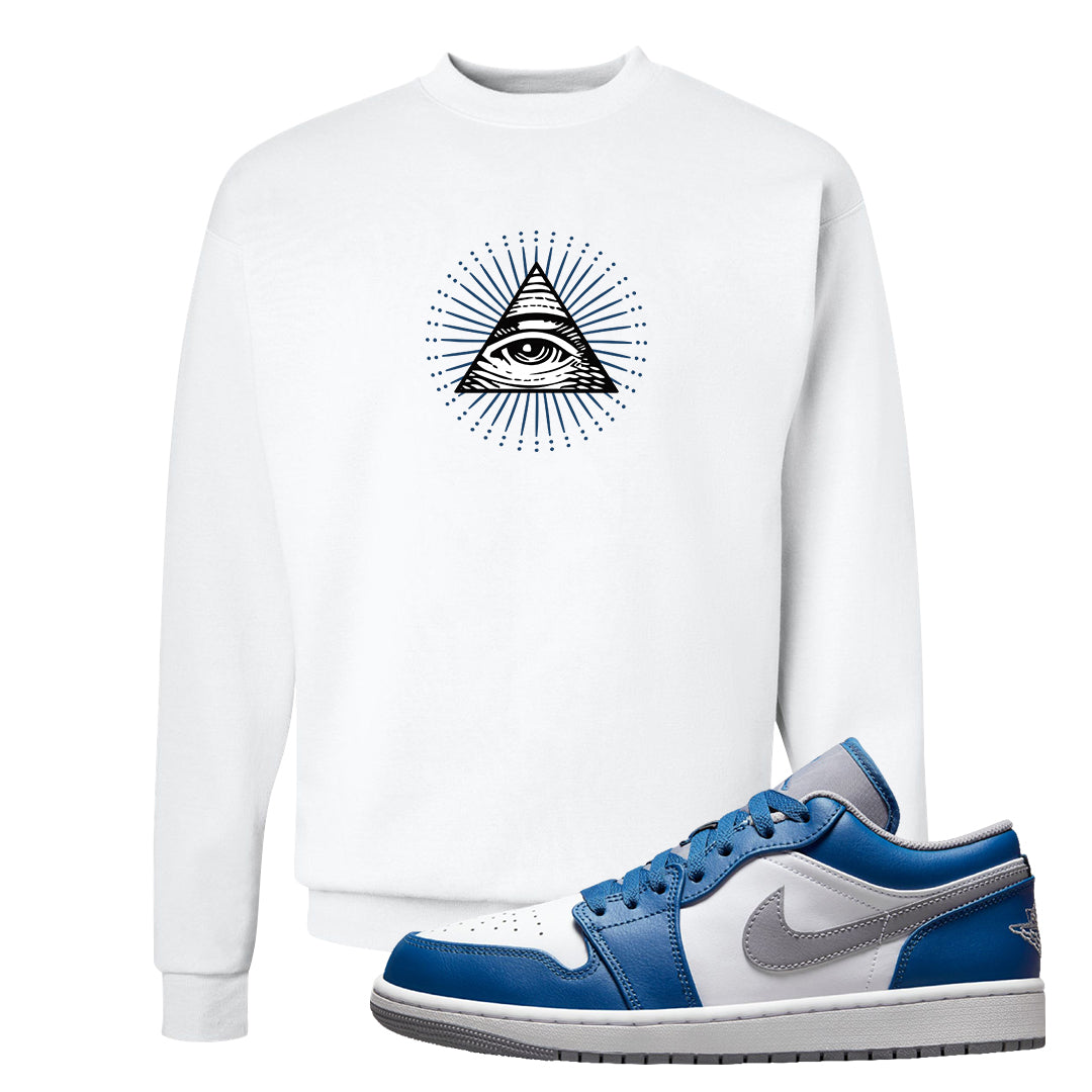 True Blue Low 1s Crewneck Sweatshirt | All Seeing Eye, White