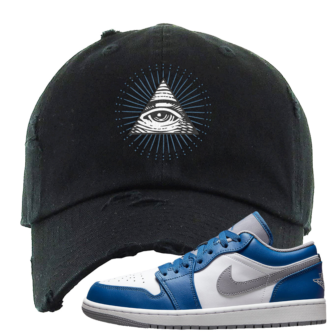 True Blue Low 1s Distressed Dad Hat | All Seeing Eye, Black