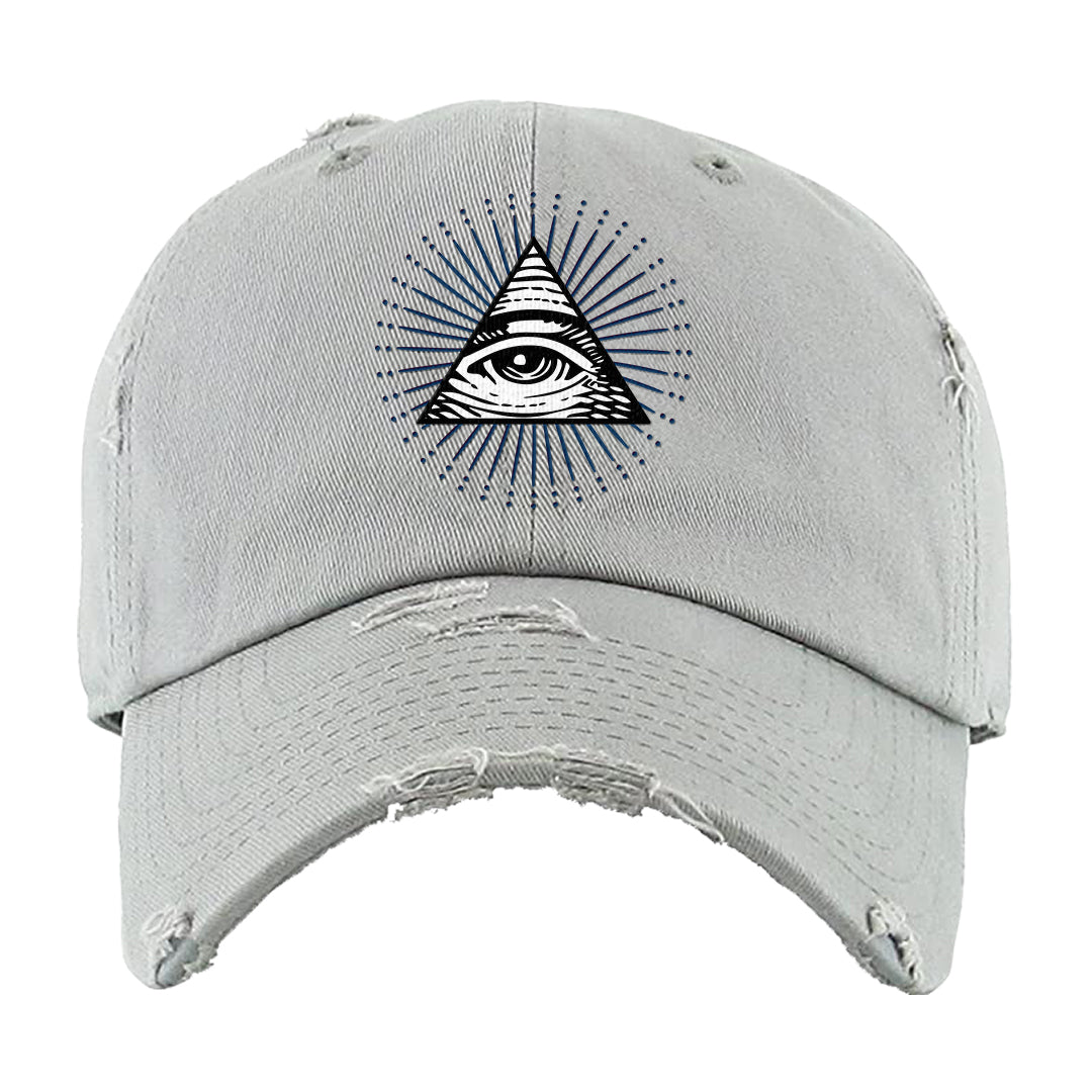 True Blue Low 1s Distressed Dad Hat | All Seeing Eye, Light Gray