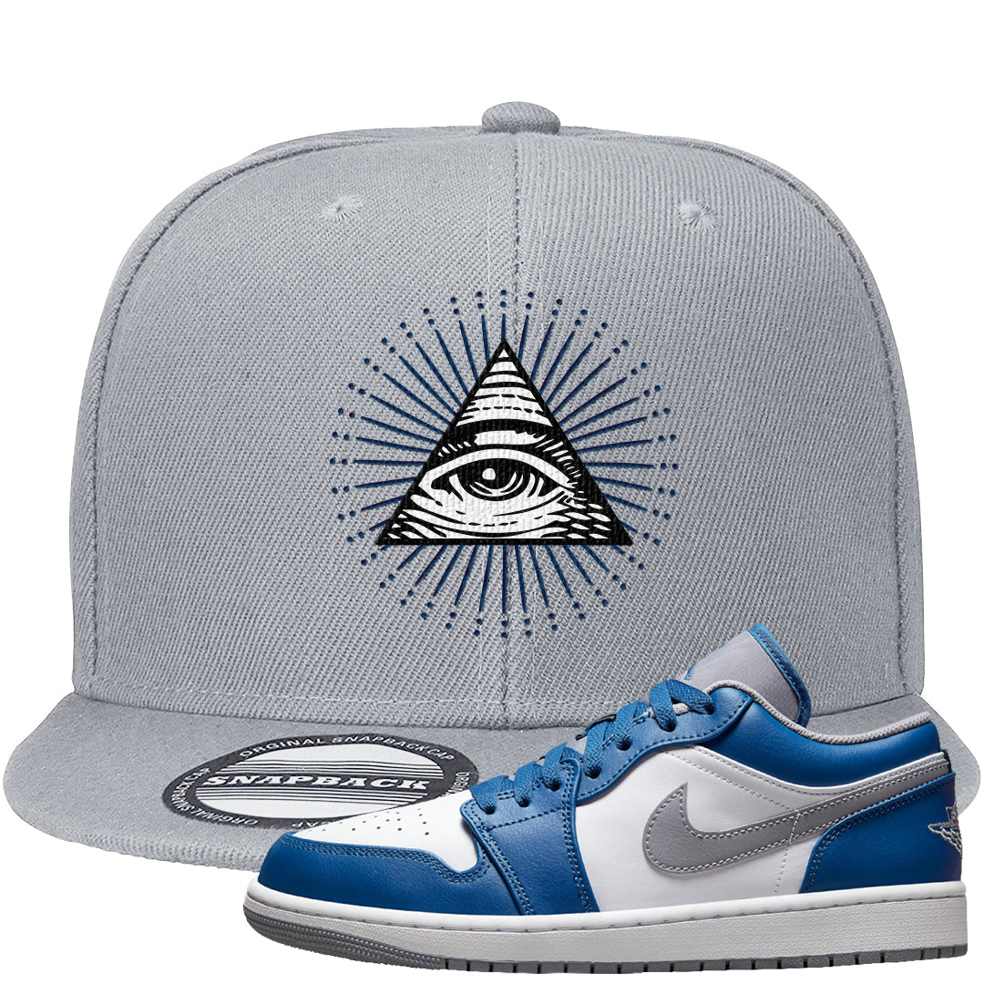 True Blue Low 1s Snapback Hat | All Seeing Eye, Light Gray