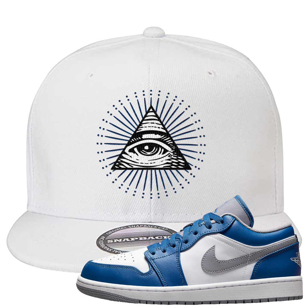 True Blue Low 1s Snapback Hat | All Seeing Eye, White