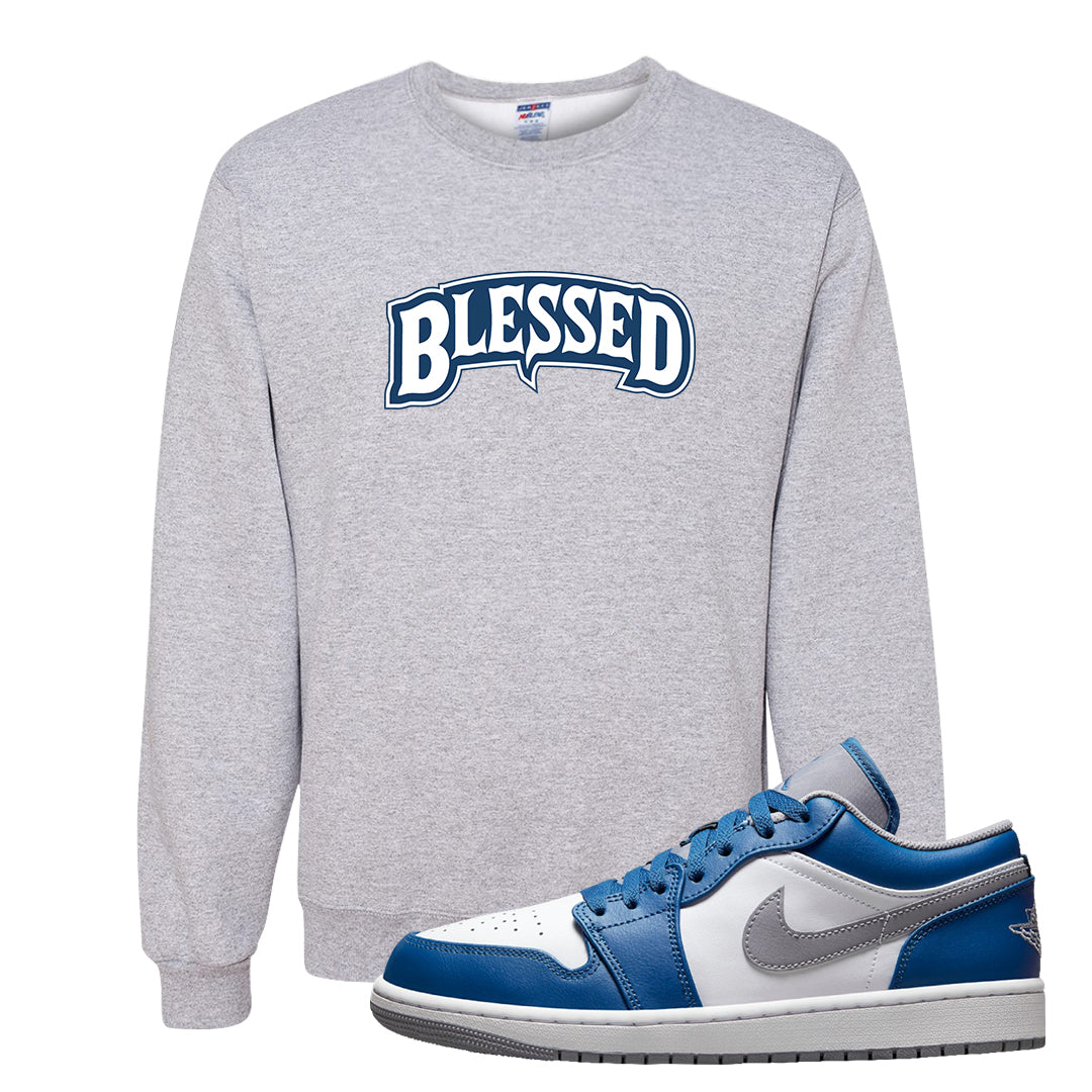 True Blue Low 1s Crewneck Sweatshirt | Blessed Arch, Ash