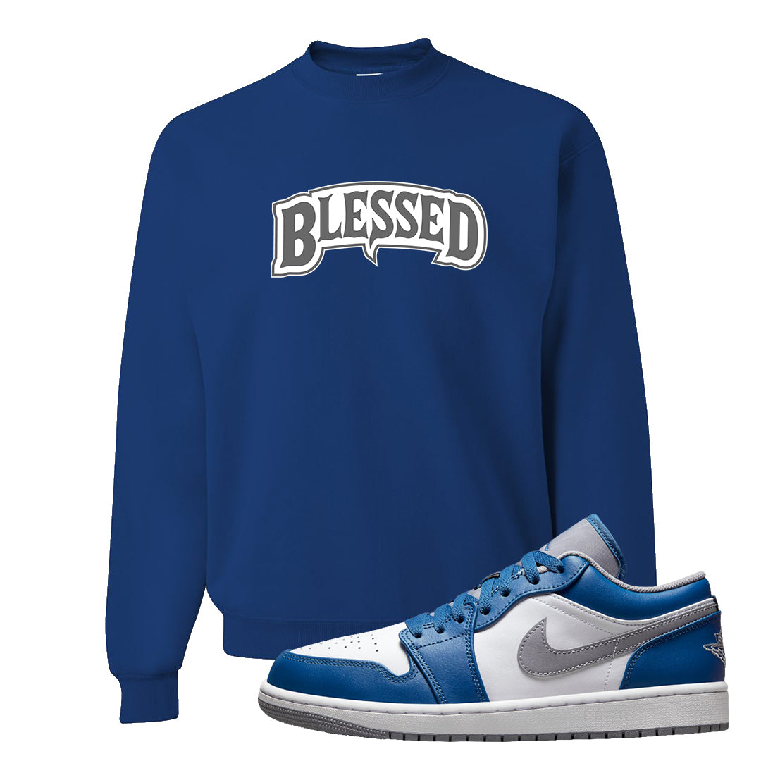 True Blue Low 1s Crewneck Sweatshirt | Blessed Arch, Royal