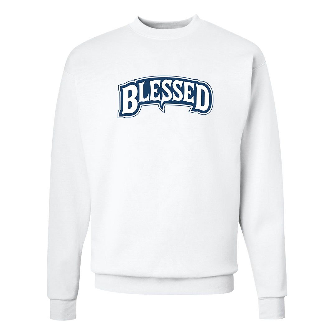 True Blue Low 1s Crewneck Sweatshirt | Blessed Arch, White