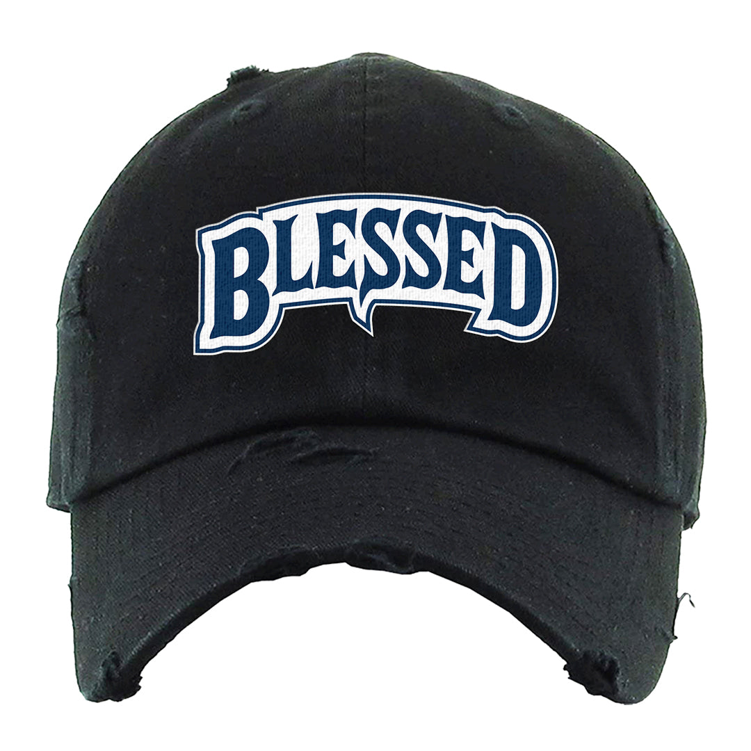 True Blue Low 1s Distressed Dad Hat | Blessed Arch, Black