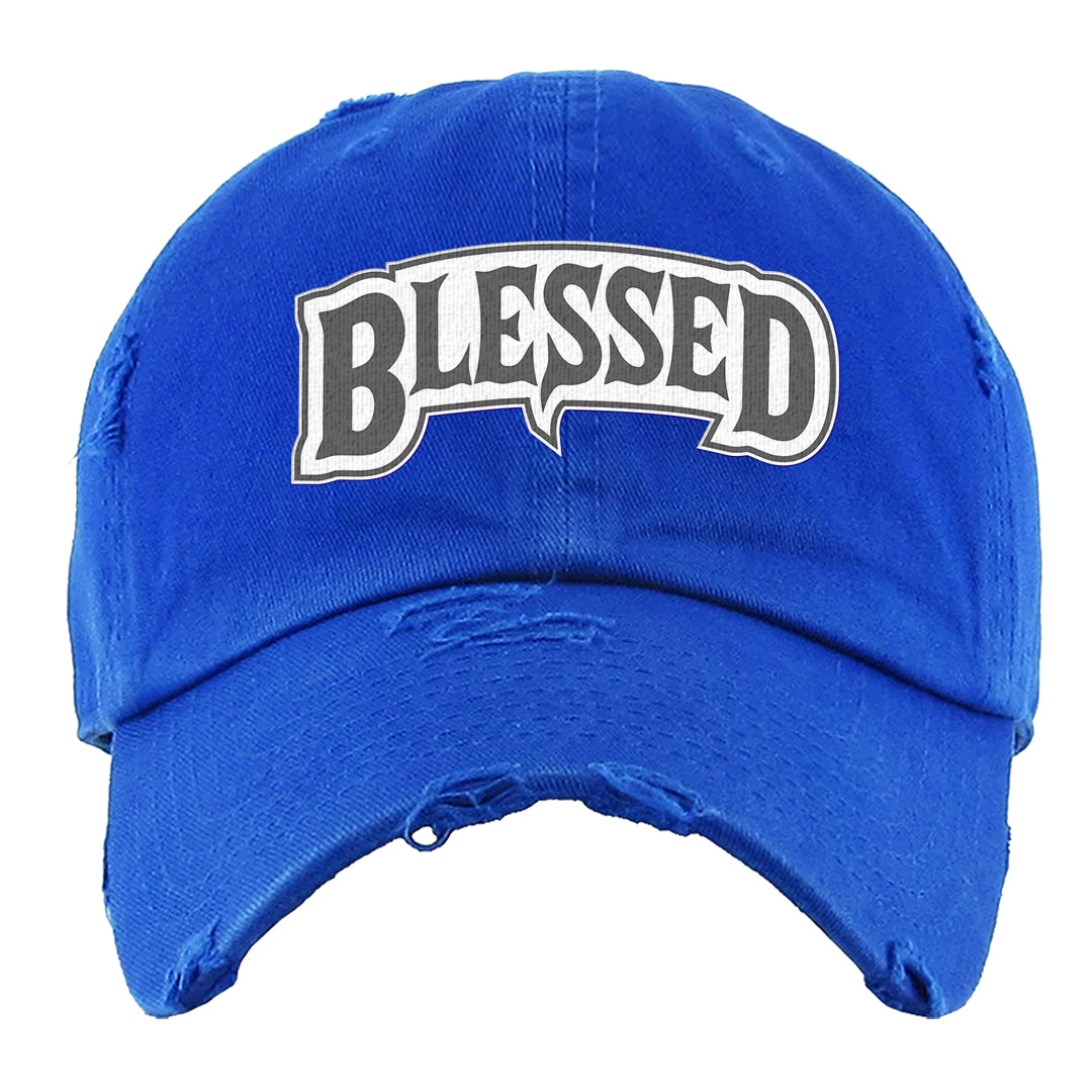 True Blue Low 1s Distressed Dad Hat | Blessed Arch, Royal