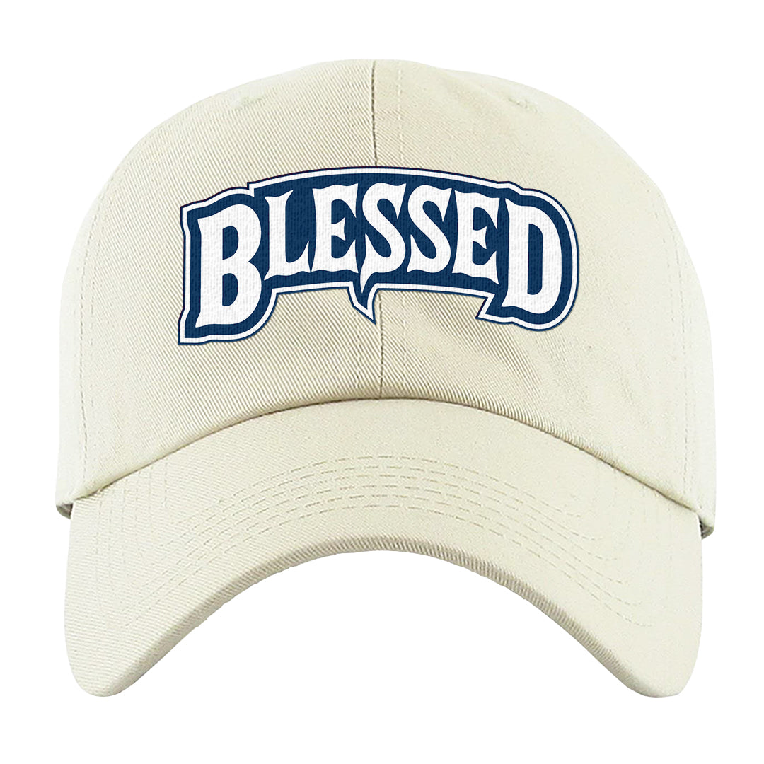 True Blue Low 1s Dad Hat | Blessed Arch, White