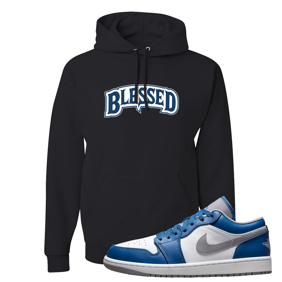 True Blue Low 1s Hoodie | Blessed Arch, Black