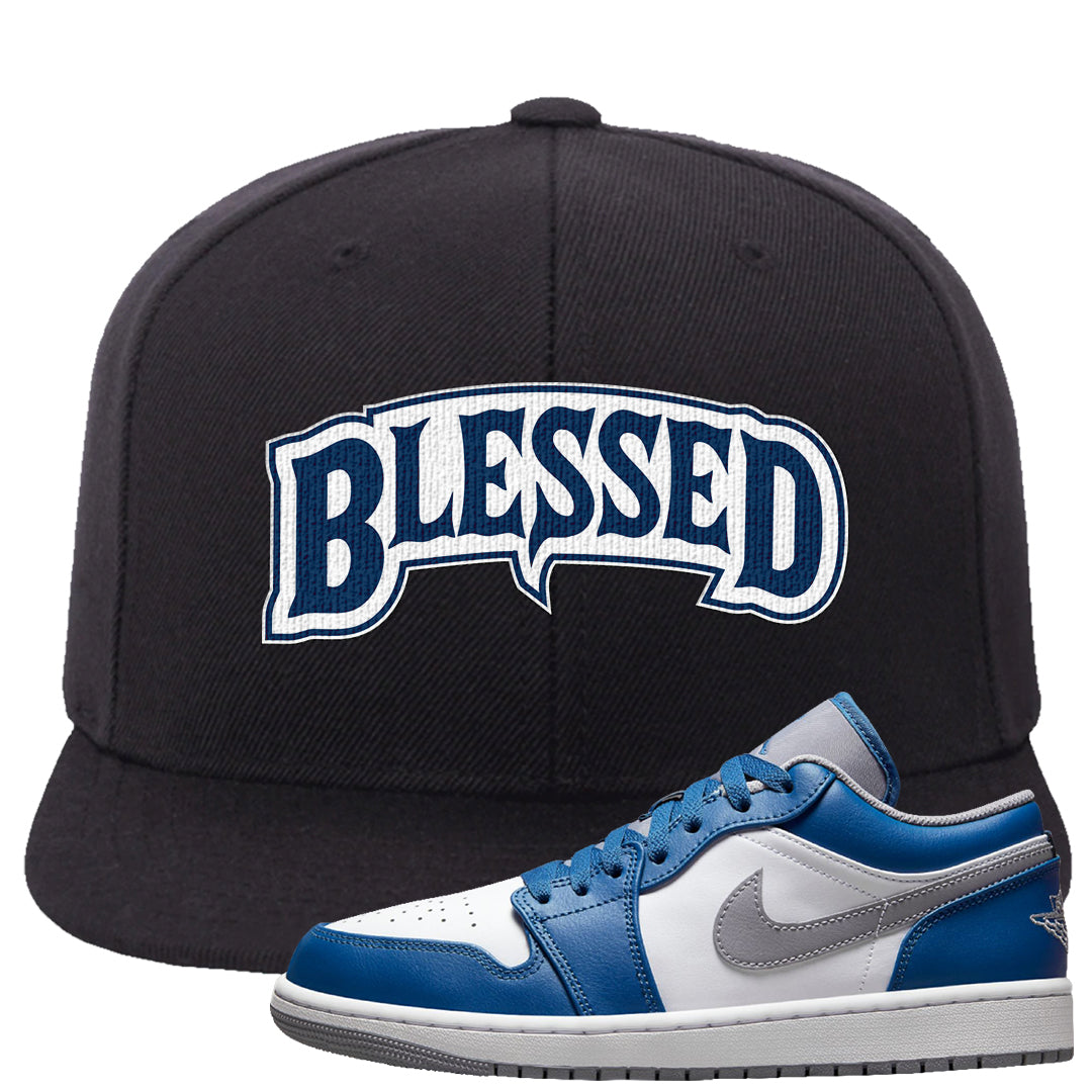 True Blue Low 1s Snapback Hat | Blessed Arch, Black