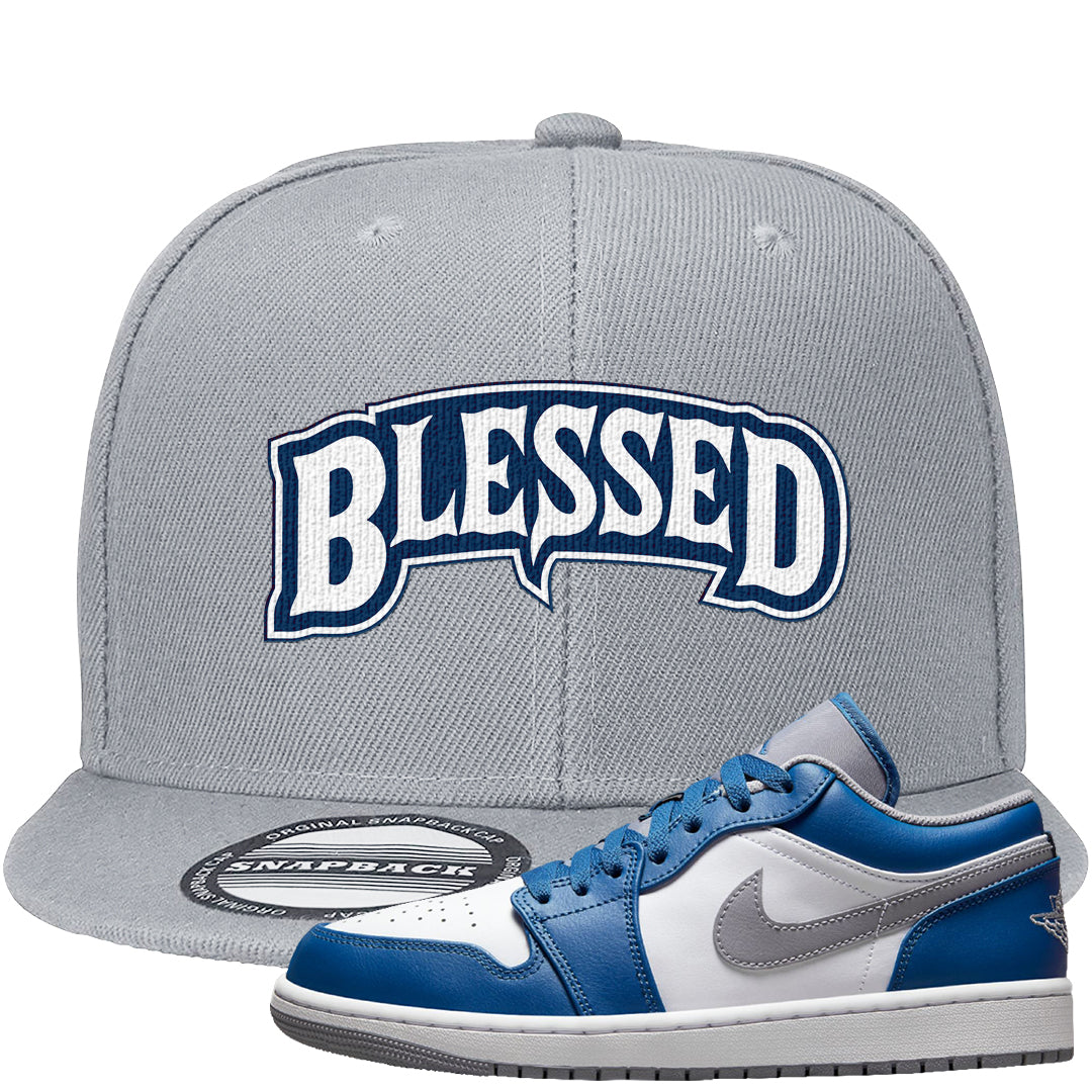True Blue Low 1s Snapback Hat | Blessed Arch, Light Gray