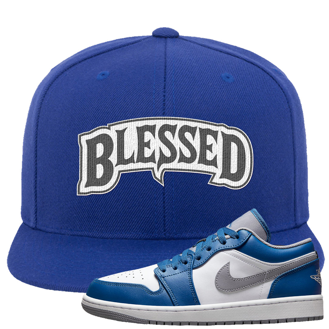 True Blue Low 1s Snapback Hat | Blessed Arch, Royal