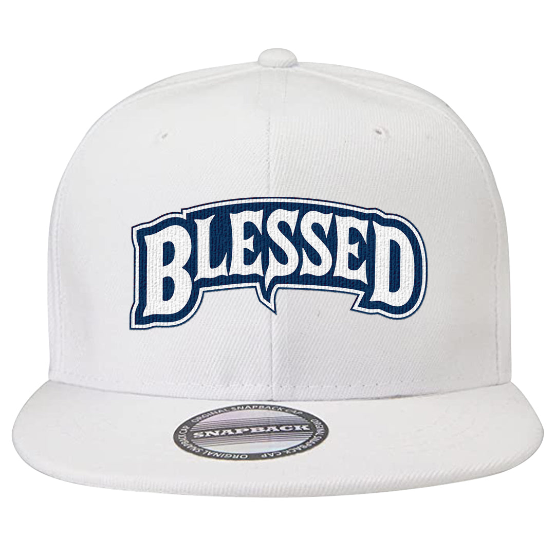 True Blue Low 1s Snapback Hat | Blessed Arch, White