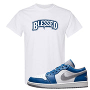 True Blue Low 1s T Shirt | Blessed Arch, White