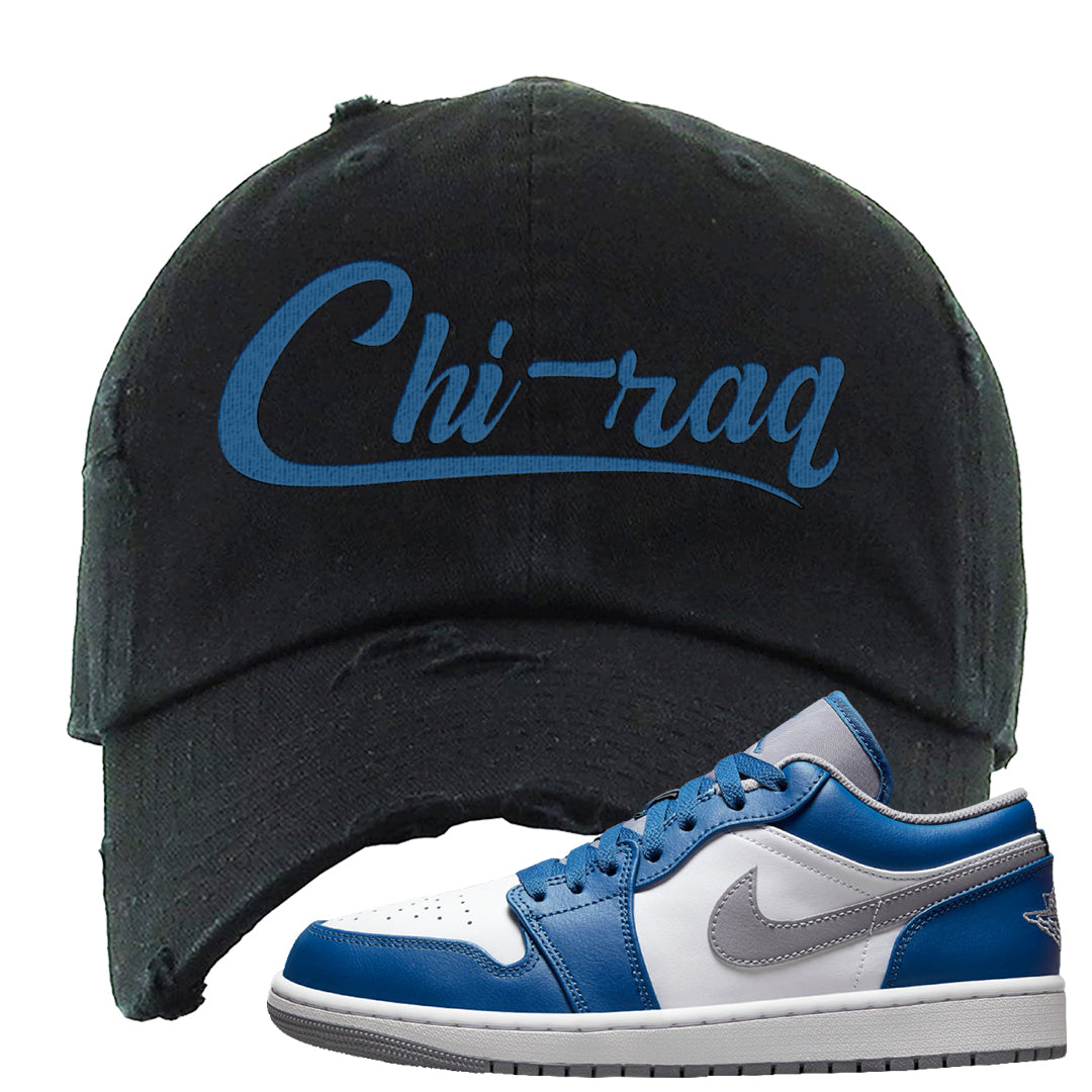 True Blue Low 1s Distressed Dad Hat | Chiraq, Black